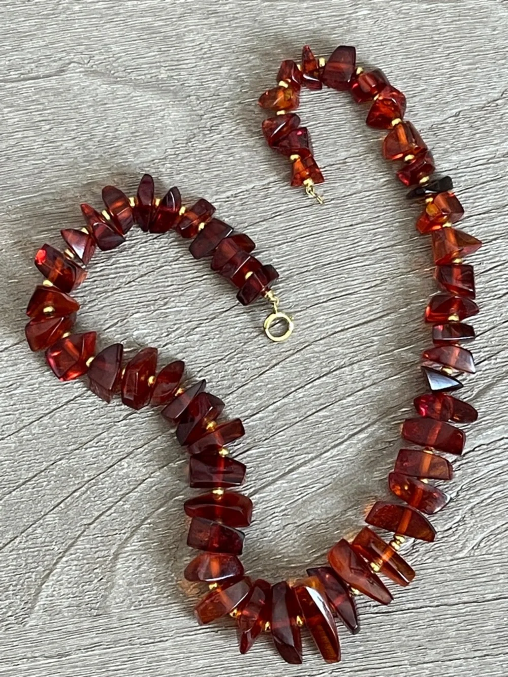 Baltic Amber VINTAGE Necklace 12kt gold filled - 18” Rich Cognac Red - Picture 9 of 13